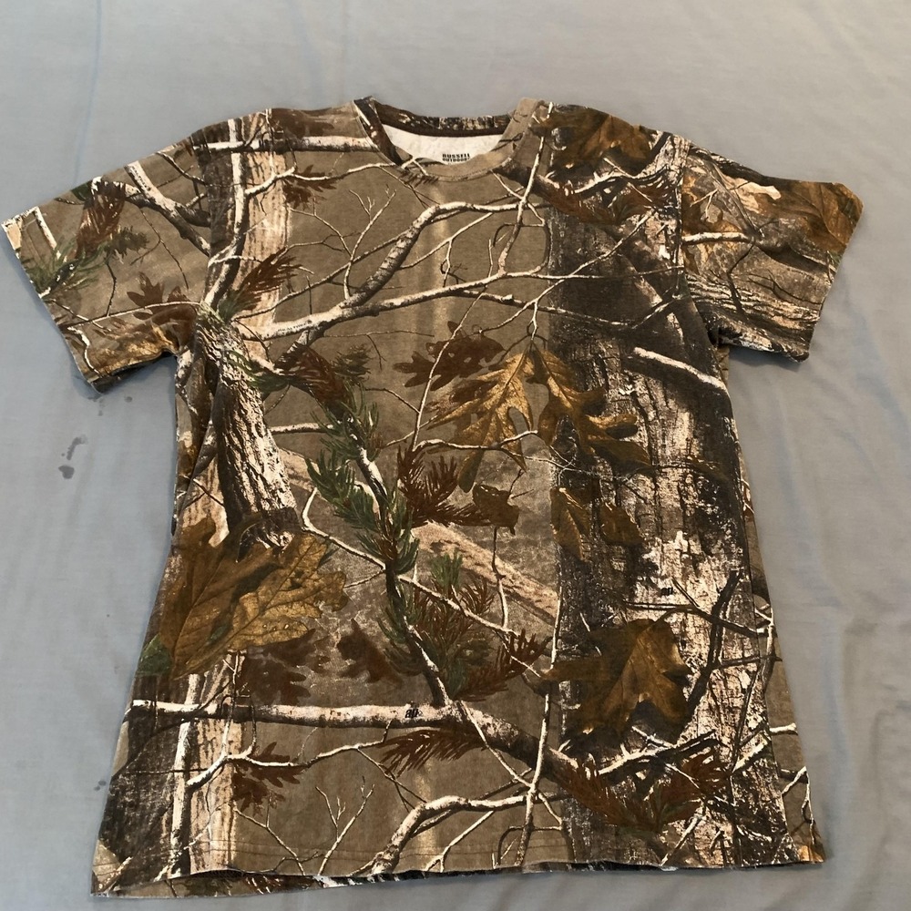 Russell Outdoors Shirt Mens XL Brown‎ Camo Hunting Outdoor Woods Tee T-Shirt